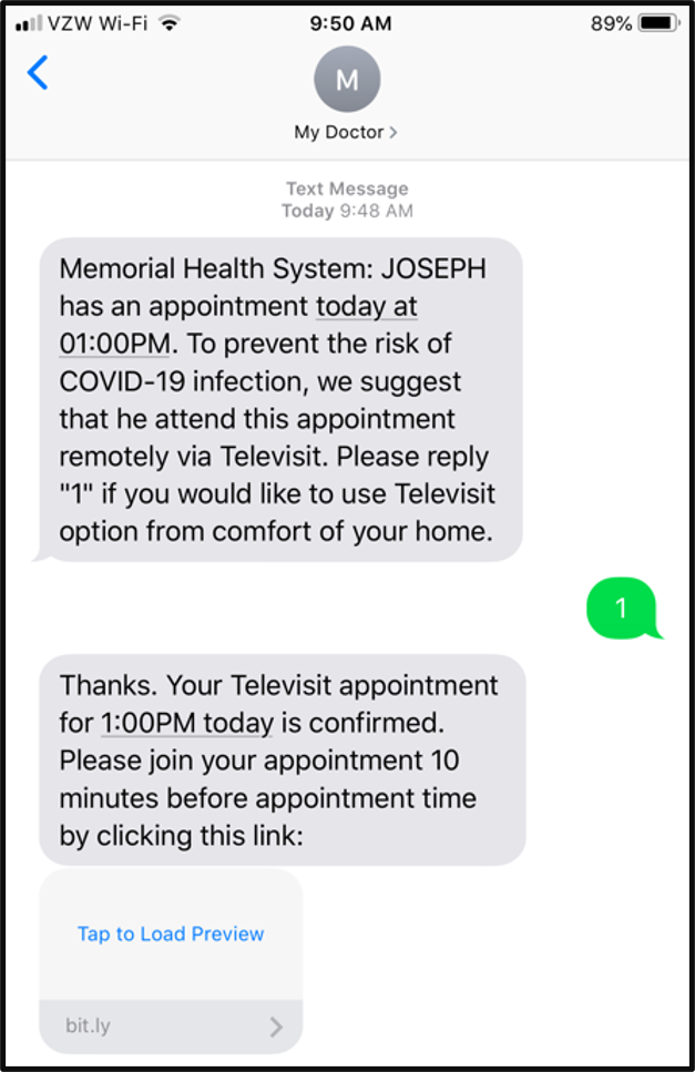 Asparia Patient Communication Convert Appointment to Televisit